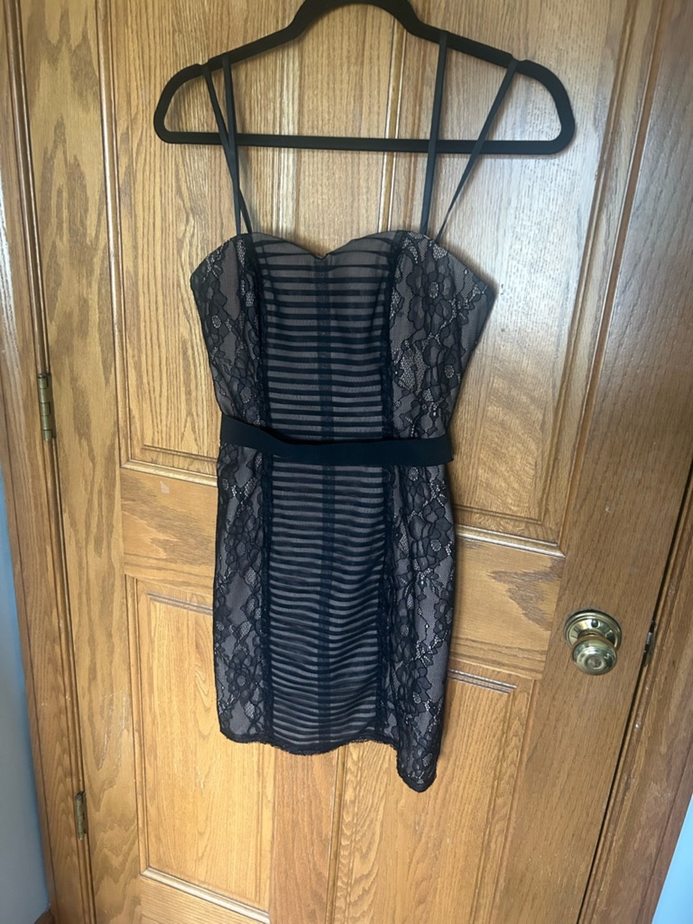 BCBGMaxAzria Black Lace Striped Bodycon Mini Dress